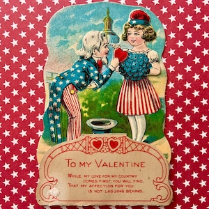L'oncle Sam donne du coeur à Miss Columbia, vintage rare, patriotique devant le Capitole des États-Unis le 4 juillet