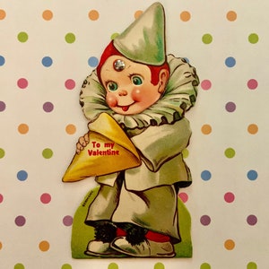 Vintage Unused Mechanical Valentines Day Card Clown or Pierrot with Moving Eyes