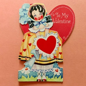 Vintage inutilizzato biglietto di San Valentino vecchia ragazza stile in vestito carino e sottoveste