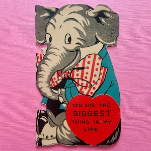 Vintage Valentines Day Card Anthropomorphic Elephant with Giant Bow Tie