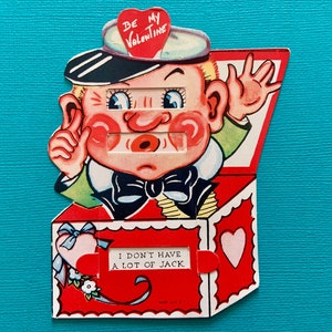 Vintage mecánico Tarjeta de San Valentín Creepy Jack in the Box Payaso con cambio de cara