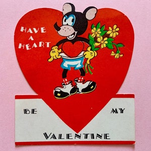 Vintage Inutilizzato San Valentino Card Personaggio di Topolino con il cuore nei suoi pantaloncini