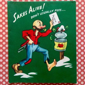 Vintage inutilizzato Pop Out Christmas Card Hillbilly Man mette la carta nella cassetta postale di latta