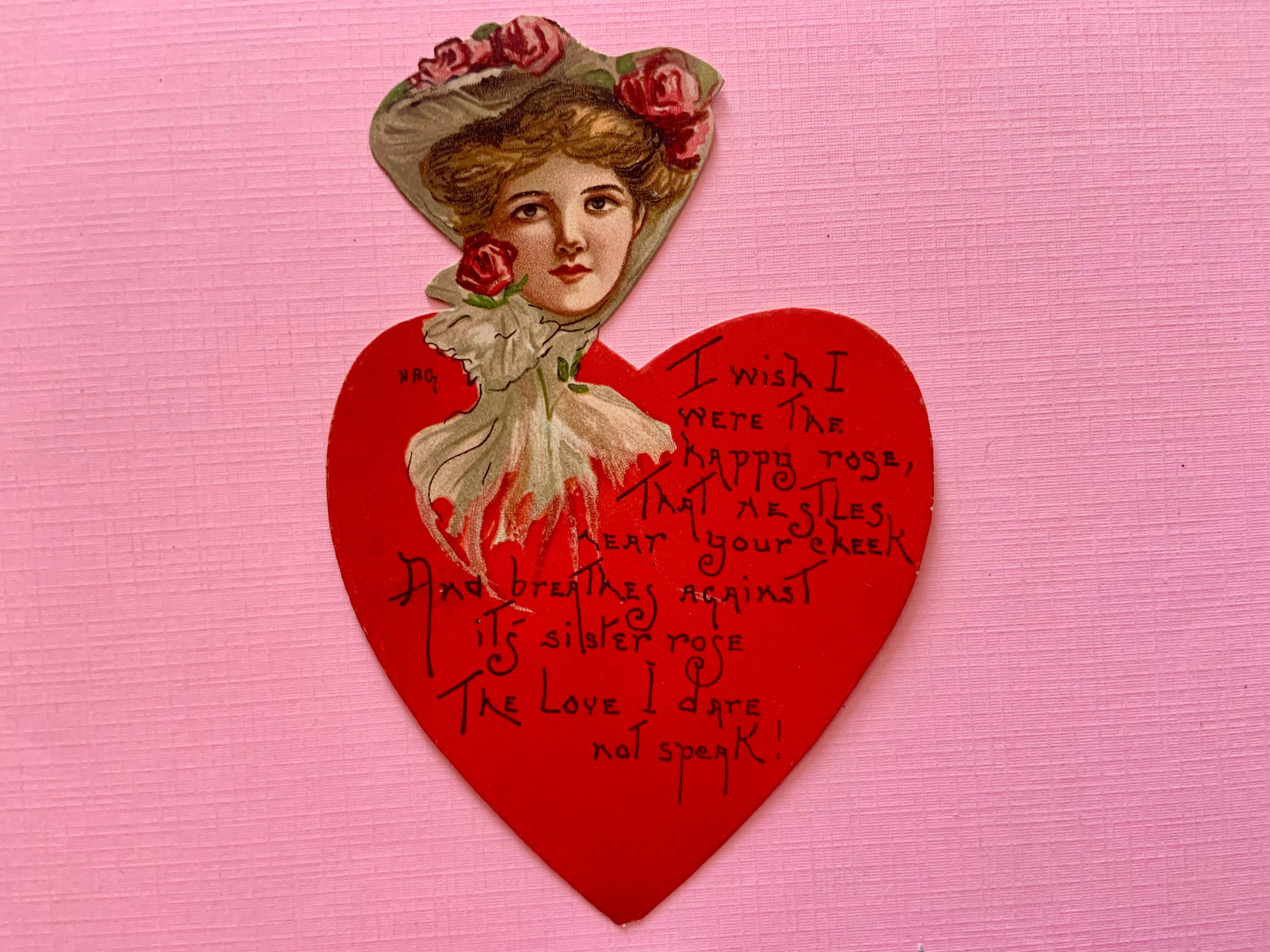 Vintage Valentines Day Card Edwardian Era Woman Romantic Poem Gibson Girl