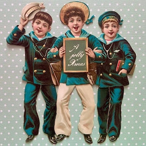 Vintage Weihnachtskarte Raphael Tuck 3 Matrosen, die Ihnen ein fröhliches Weihnachtsfest wünschen