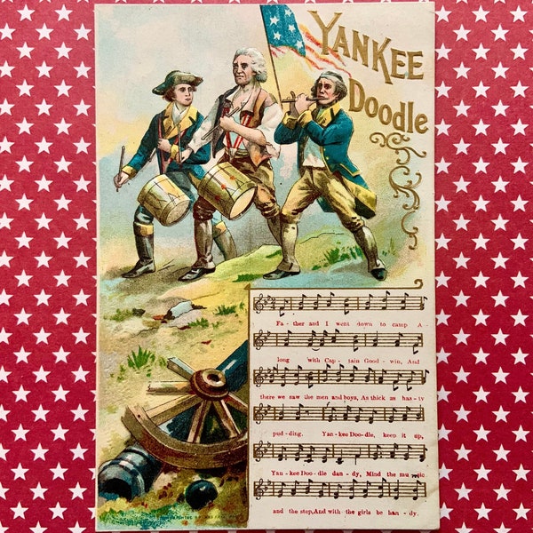 Vintage 4th of July Postcard Yankee Doodle Music Civil War Soldiers Playing Flute and Drums