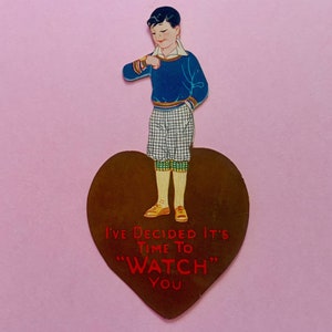 Vintage Valentijnsdag kaart Jongen in korte broek controleren horloge Het is tijd om naar je te kijken
