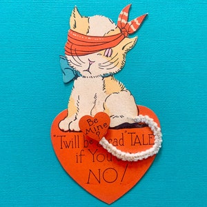 Tarjeta del Día de San Valentín Vintage Gato Gatito Herido con Cola Limpiapipas