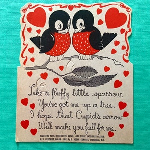 vintage Saint Valentin Pop Holder Card E Rosen Sucker ou Lollipop with Fluffy Birds