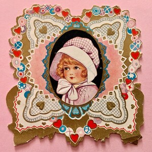 Vintage Valentinstag Karte Süßes Kleines Mädchen in Gingham Bonnet Whitney Made