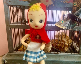 Vintage Little Red Riding Hood Pose Doll Stockinette Face Japan