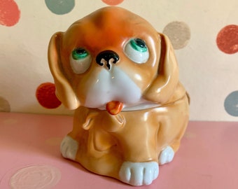 Vintage Dinkey Dog Lidded Jar Chloe Preston Googly Eyed Dog with Tongue Out