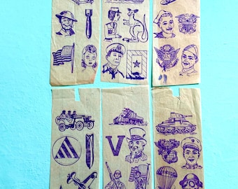 6 Vintage Sheets of WW2 Era Temporary Tattoos Patriotic 4th of July Flash