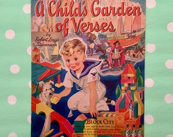 Vintage Oversized Book A Child's Garden of Verses by Robert Louis Stevenson Merrill Publishing 1942