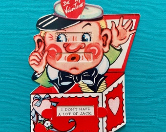 Vintage Mechanical Valentines Day Card Creepy Jack in the Box Clown with Changing Face