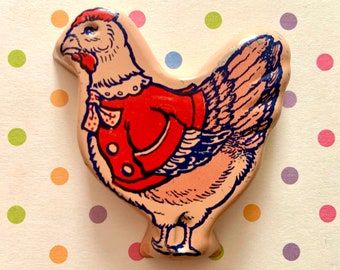 Vintage Cookie Cutter Tin Litho Anthropomorphic Hen Wearing Fancy Clothes Easter Decor