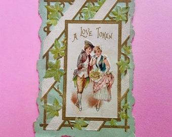 Vintage Valentines Day Card Romantic Card with French Revolution Era Man and Woman