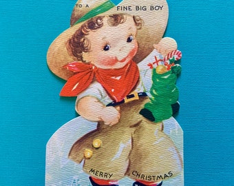 Vintage Christmas Greeting Card for a Fine Big Boy in a Cowboy Costume John G Scott Illustration Gibson