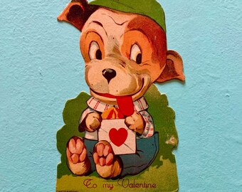 Vintage Unused Valentines Day Card Puppy Dog with Tongue Out and Cute Toe Beans Twelvetrees