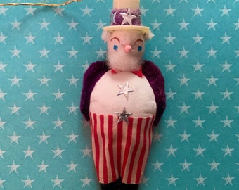 Vintage Uncle Sam Patriotic 4th of July Ornament Spun Cotton Decor Japan