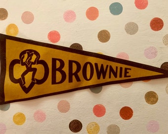 Vintage Brownie Pennant 18 Inch Gold and Brown Velveteen on Canvas Fabric