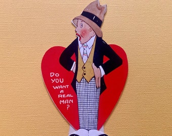 Vintage Valentines Day Card Man in a Fancy Suit Wants to Know if you Want a Real Man