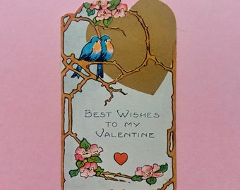 Vintage Valentines Day Card Two Bluebirds Sitting in a Tree Bluebirds of Happiness