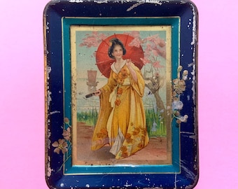 Vintage Tea Tin Ridgways Ltd London Asian Motif Hinged Box