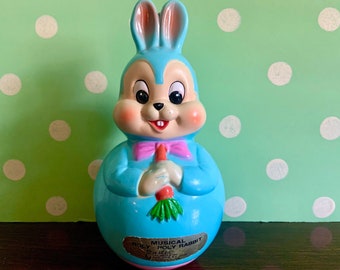 Vintage Roly Poly Easter Bunny Rabbit Chime Plastic Toy Easter Unlimited Japan