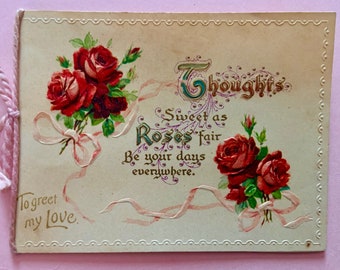 Vintage Unused Valentines Day Card Romantic Roses with Sweet Poem Inside Germany