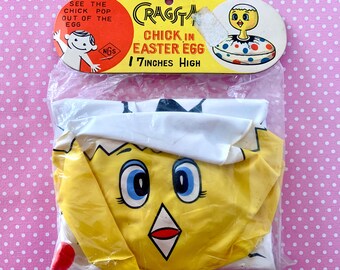 Vintage Unopened Inflatable Easter Chick in Easter Egg 17 Inches Tall Made in Japan Cragstan NGS