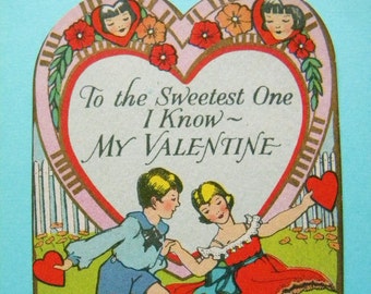 Vintage Valentines Day Card to My Love Sweet 1920's Lacy Doily Heart W/  Ribbon & Flowers Valentine 