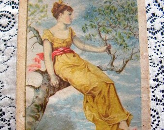 Beautiful Edwardian Presentation Gift Box Woman Sitting in a Tree Candy Box