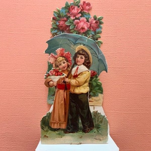 Vintage Valentine&#39;s Day Card Fold Down 3 Dimensional Romantic Lovers
