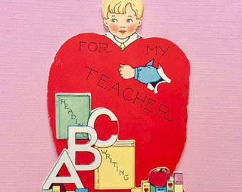 Vintage Valentine's Day Card to Teacher Books and ABC's