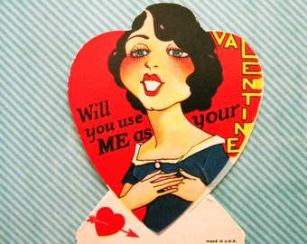 Vintage Valentine's Day Card with Flapper Era Girl Use Me as Your Valentine
