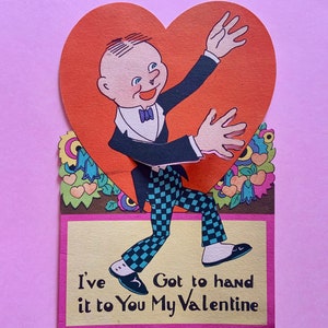 Large Vintage Valentines Day Card Weird Man with Big Hands and Checkered Pants Carrington Card