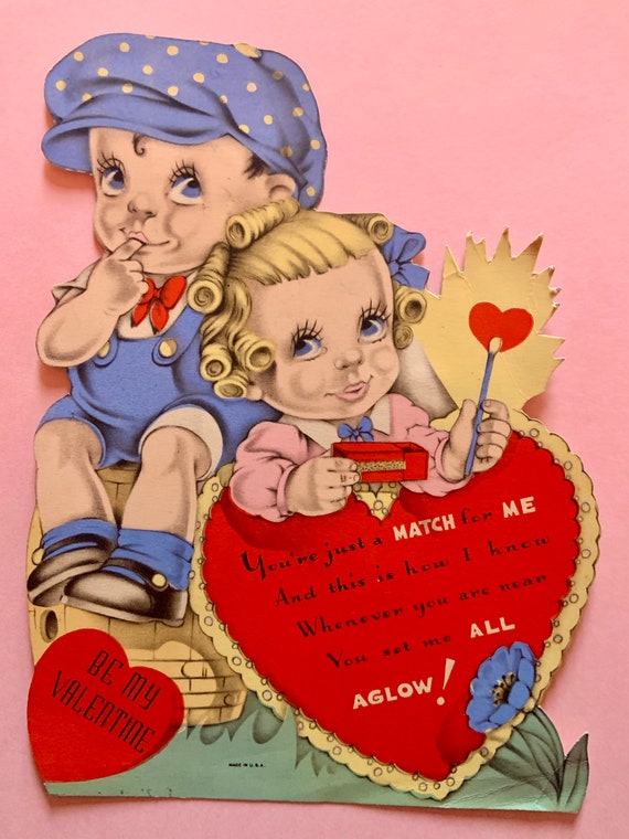 Large Vintage Valentines Day Card Creepy Boy and Girl With Lit Match -   Canada