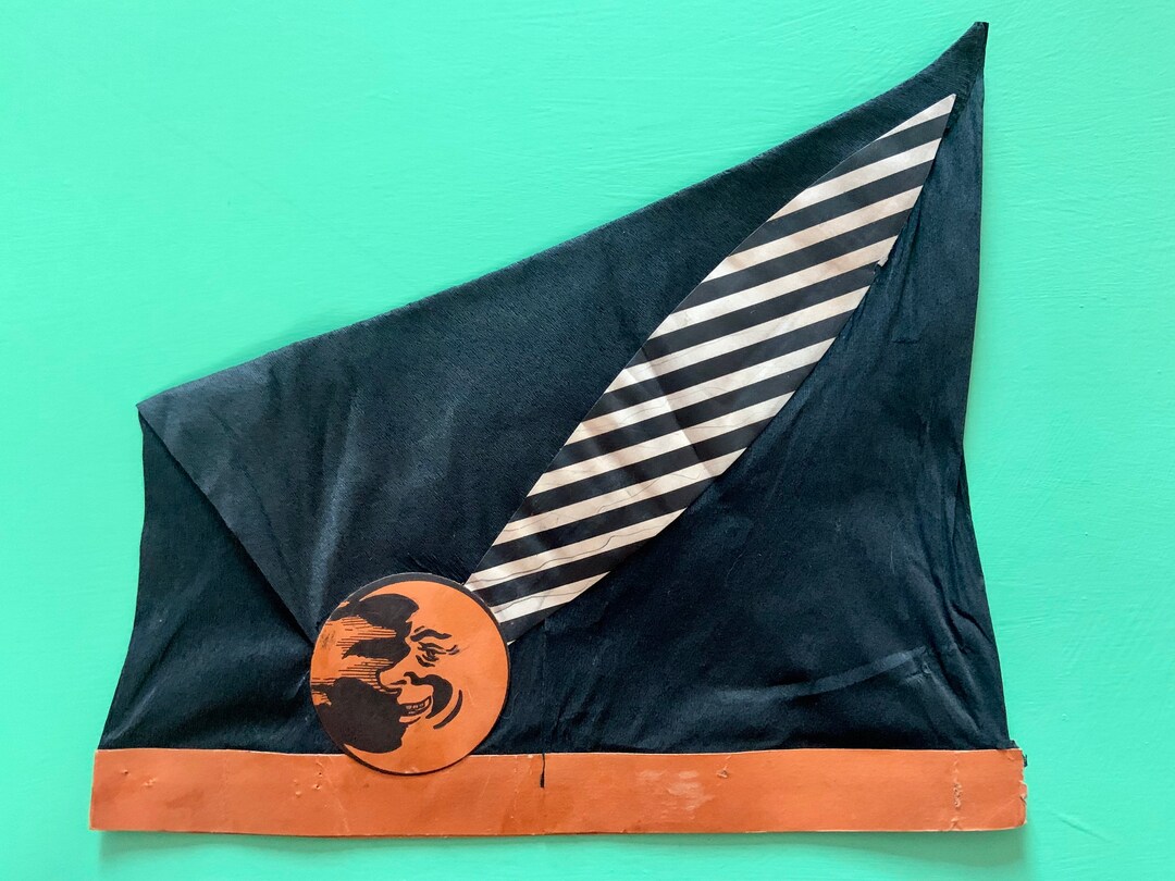 Vintage Halloween Crepe Paper Party Hat Striped Feather and Etsy