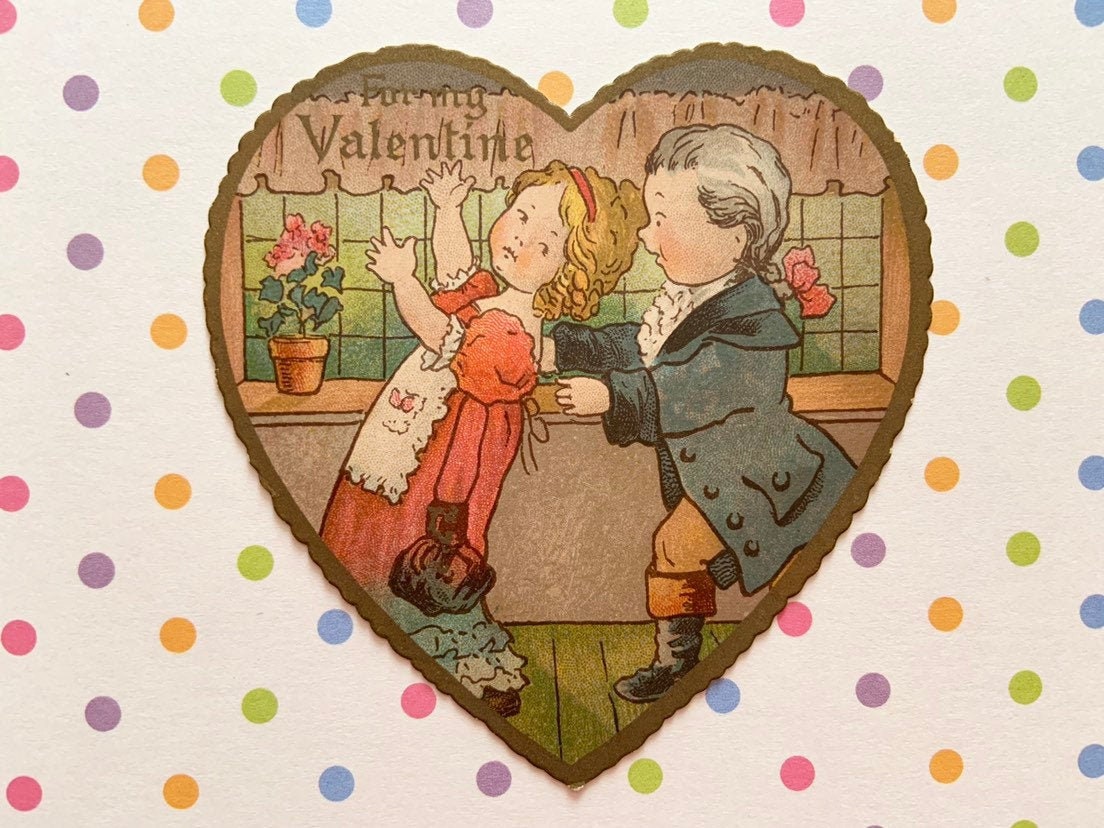 Vintage Unused Valentines Day  Card Boy Catches Girl when She Faints