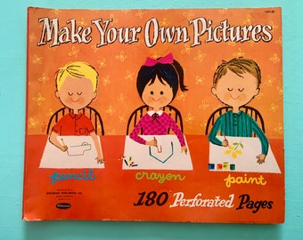 Large Vintage Whitman's Make Your Own Pictures Drawing Paper Book Blank Pages 1961