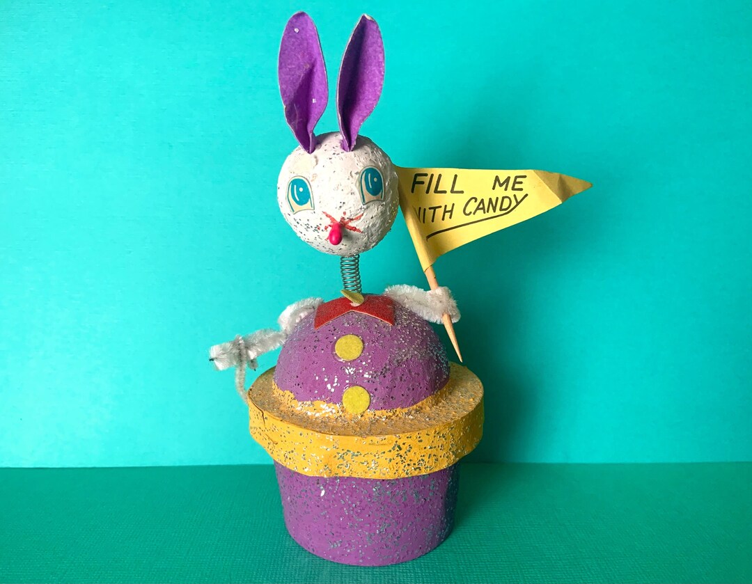 Vintage Easter Candy Container Purple and Yellow Bunny Rabbit With ...