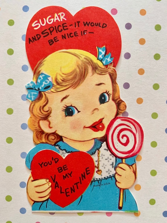 Vintage Valentines Day Card Blonde Girl With Lollipop and Hearts -   Canada