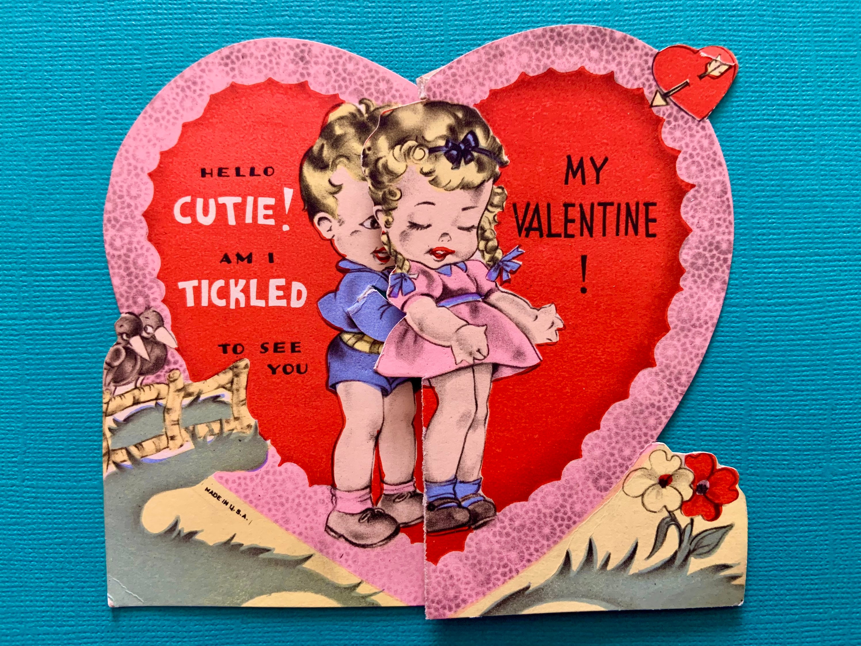 Vintage Valentines Day Card Little Boy Tickling Little Girl 