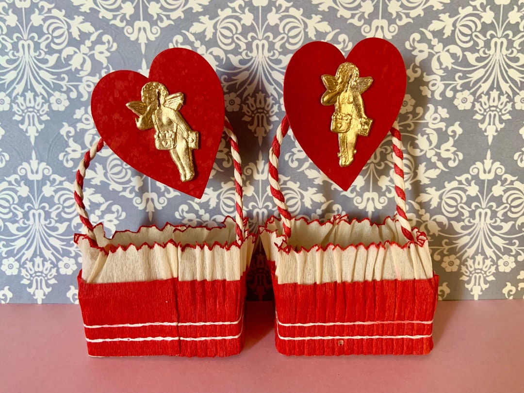 2 Vintage Valentines Day Party Nut Cups or Party Favors Crepe Paper