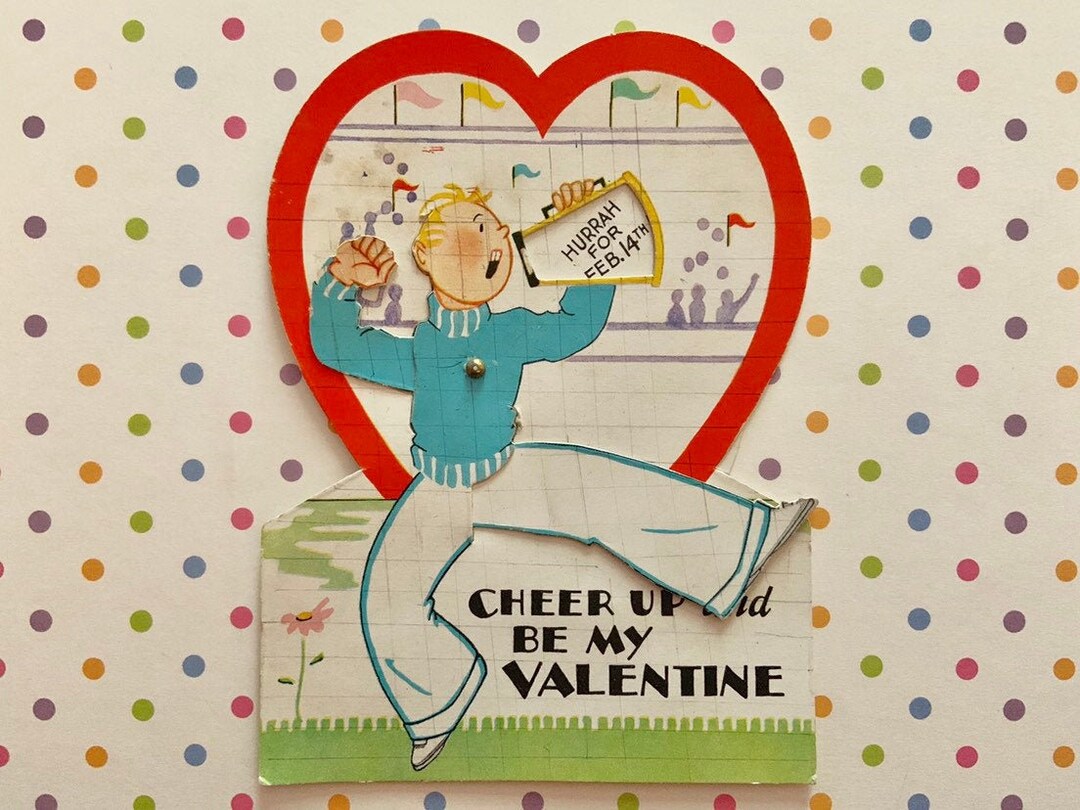 Vintage Mechanical Valentine's Day Card Boy Cheerleader - Etsy