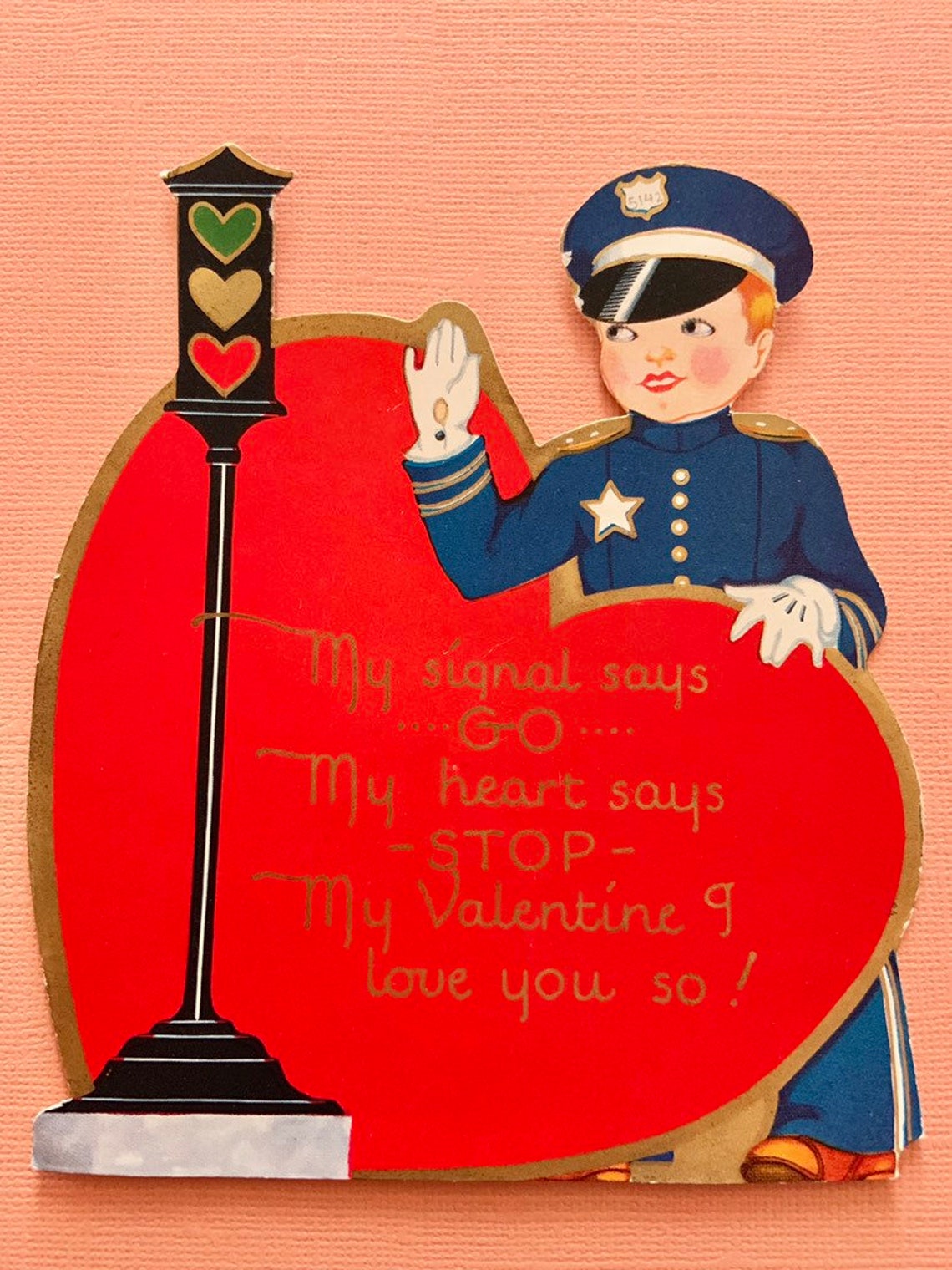 Vintage Valentine's Day Card Police Man at Traffic Signal - Etsy