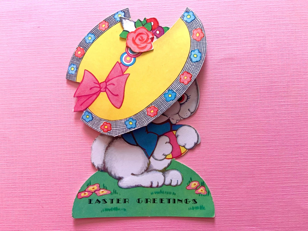 Vintage Easter Greeting Card Anthropomorphic Bunny Rabbit With Large ...