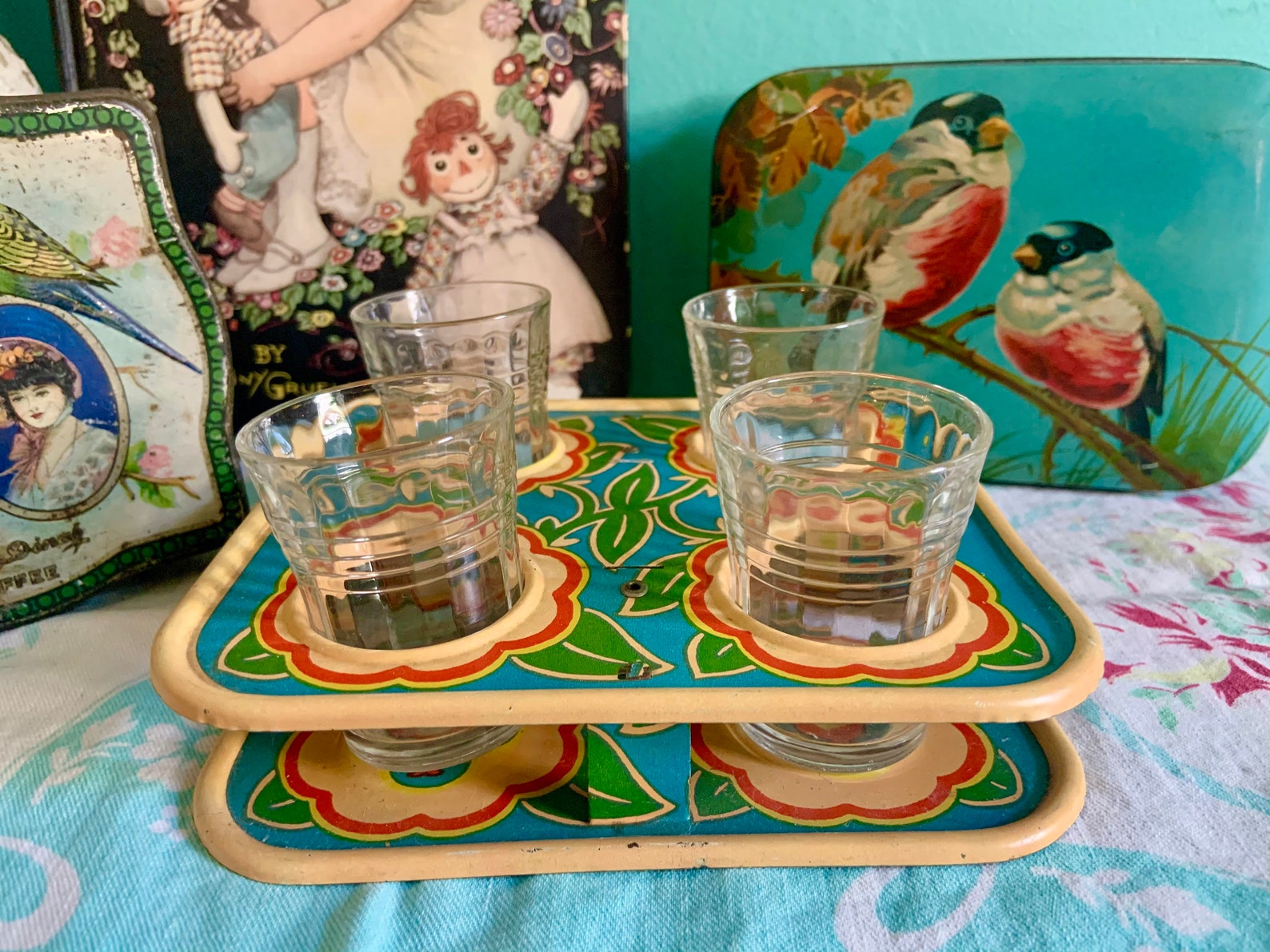 Vintage Tin Litho Shot Glass Caddy or Easter Egg Holder Spring Etsy