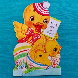Vintage mechanische Ostern Grußkarte Küken schlüpfen aus Osterei A-Meri-Card